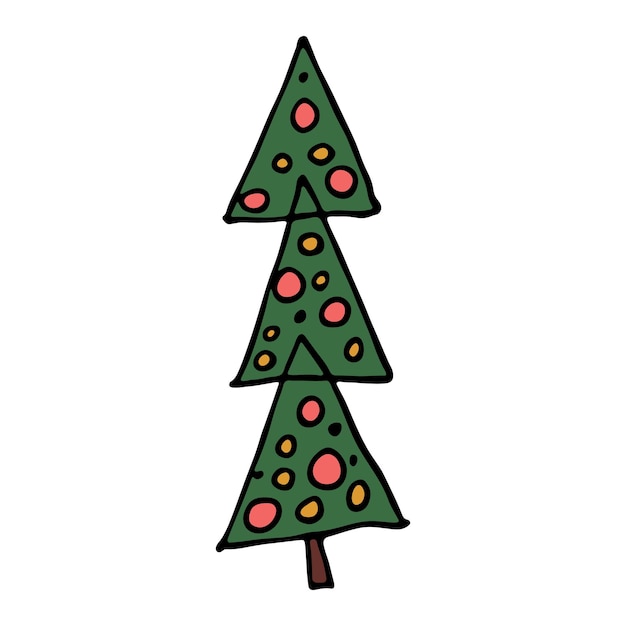 Kerstboom handgetekende clipart Spruce doodle Enkel element voor kaart print webdesign decor