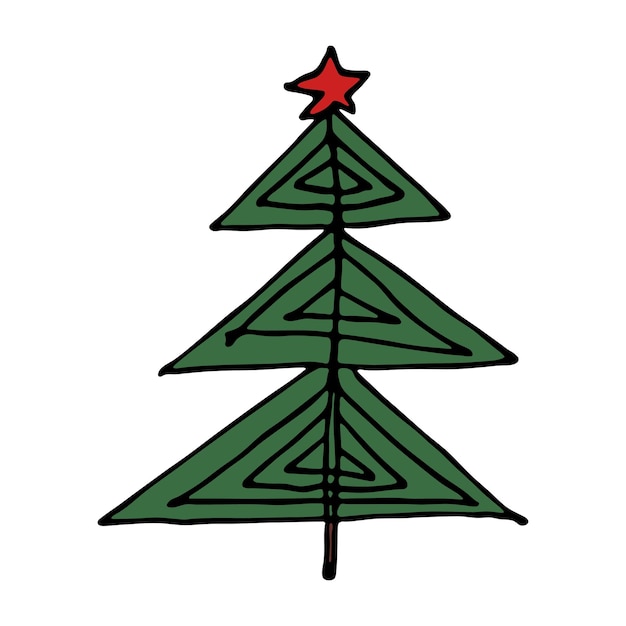 Kerstboom handgetekende clipart spruce doodle enkel element voor kaart print webdesign decor