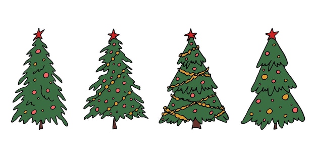 Kerstboom handgetekende clipart Spruce doodle set Enkel element voor kaart print design decor