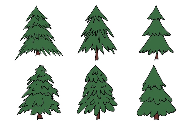 Kerstboom handgetekende clipart Spruce doodle set Enkel element voor kaart print design decor