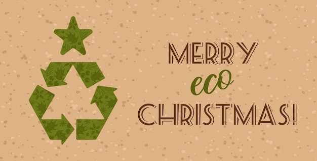 Vector kerstboom in de vorm van een recyclingsymbool milieuvriendelijk sneeuwvlokhulst schoonmaken na de feestdagen groene feestdagen redelijk verbruik horizontale banner voor websiteposter