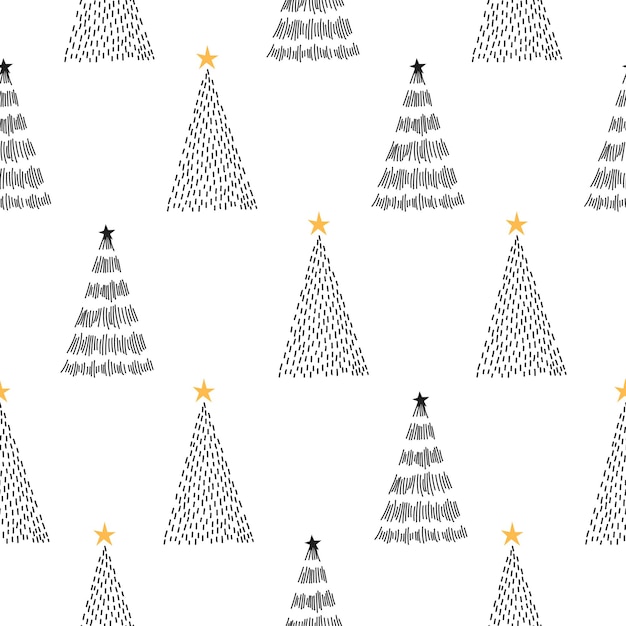 Kerstboom in doodle stijl naadloze patroon op witte achtergrond