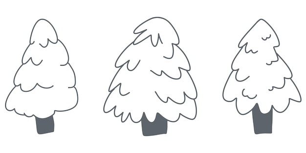 Kerstboom lineair pictogram Set van schattige zwarte kerstboompictogrammen Vakantiepictogrammen