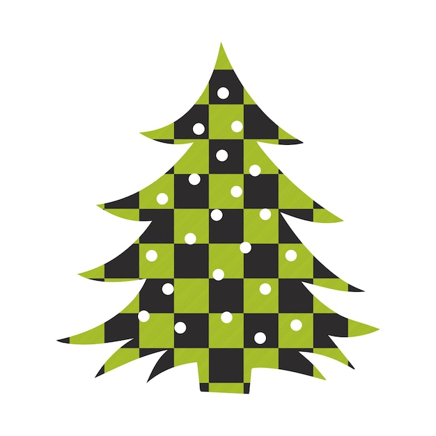 Vector kerstboom met buffelpatroon nieuwjaarsdecoratie-element met geruite pasteltextuur