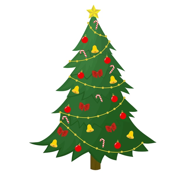 Kerstboom met decoratie geïsoleerd op een witte achtergrond. vector illustratie.