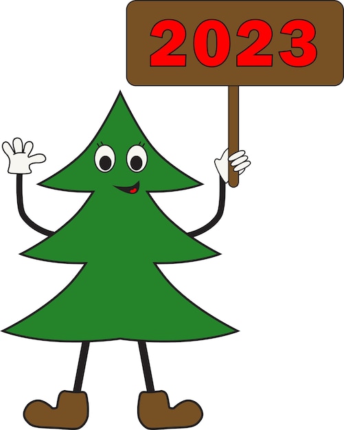Kerstboom met een 2023 teken op een witte achtergrond Premium Vector
