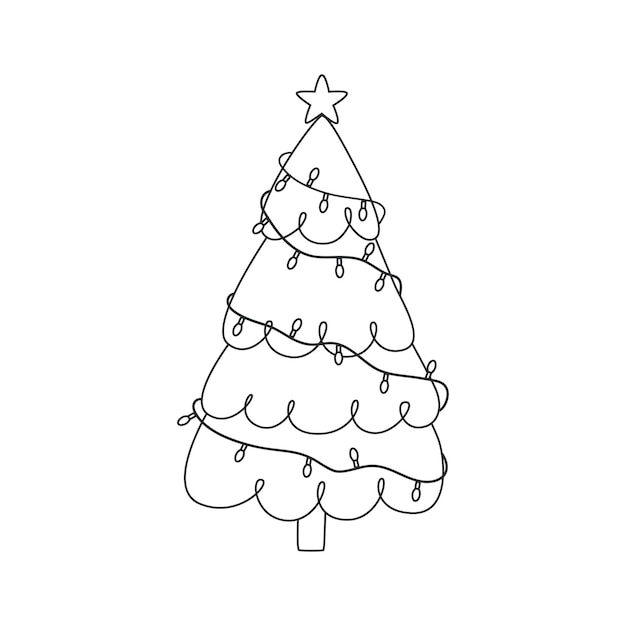 Kerstboom met een ster en lichten Contour vectorillustratie