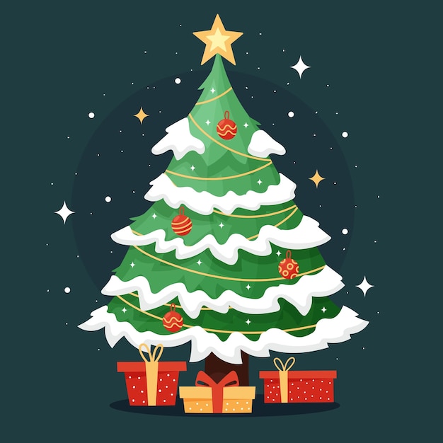 Vector kerstboom met geschenken en decoraties