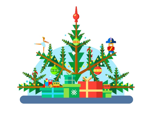 Vector kerstboom met speelgoed