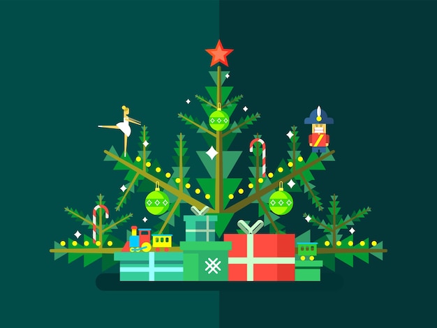 Vector kerstboom met speelgoed