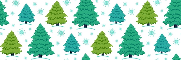 Kerstboom naadloos patroon Winter sparren en sneeuwvlokken achtergrond