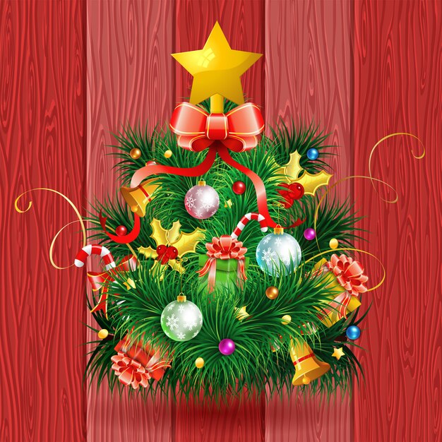 Kerstboom op rood hout