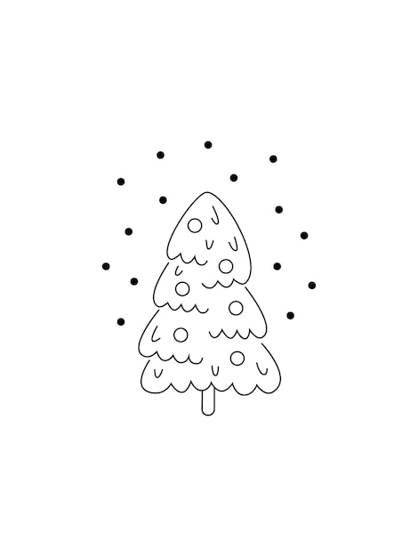 Kerstboom schets silhouet minimalisme eenvoudige vector illustratie vormen zwart-wit doodle