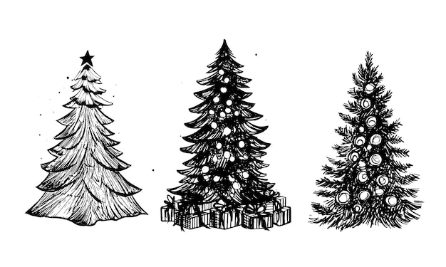 Kerstboom set, Hand getekende illustraties.