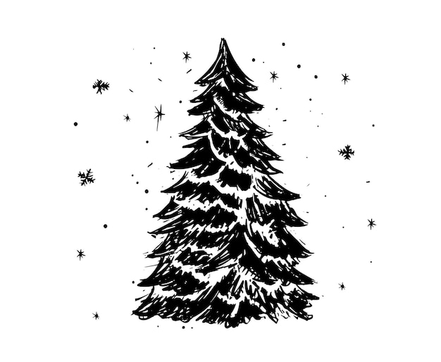 Kerstboom set met met de hand getekende illustraties