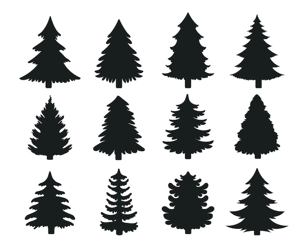 Kerstboom Silhouet Vector Voor het decoreren met geschenken en sterren op kerstavond