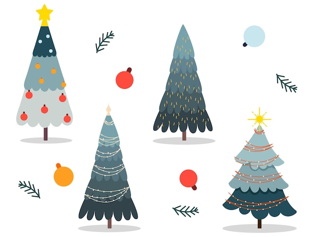 Kerstboom vlakke stijl ontwerpset