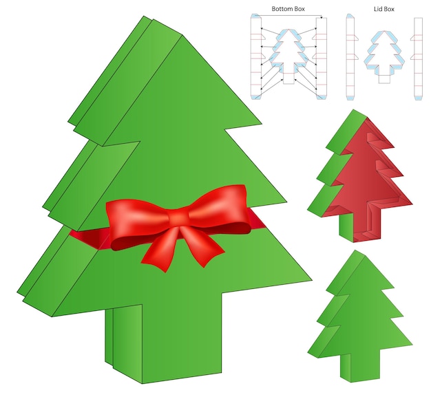 Kerstboomdoos verpakking gestanst sjabloonontwerp. 3D-model