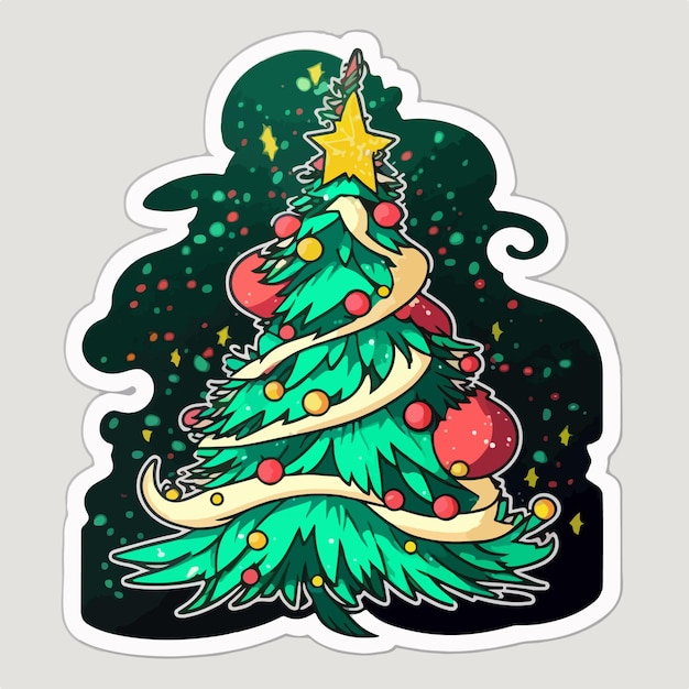 Kerstboomsticker kerstboom met speelgoedstickers geïsoleerde decoratie Nieuwjaarsvakantie