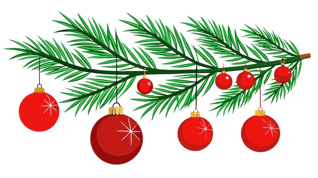 Kerstboomtakken met rode ornamenten feestelijke decoratie geïsoleerd op witte achtergrond