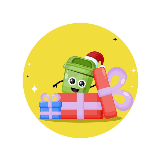 Kerstcadeau prullenbak schattig karakter logo