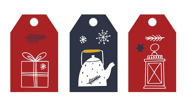 Kerstcadeaulabel in scandi-stijl doodle-stijllabel