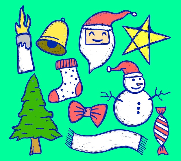 Kerstcollectie instellen Doodle Illustratie cartoon schets kleurrijk voor tatoeage, stickers, enz