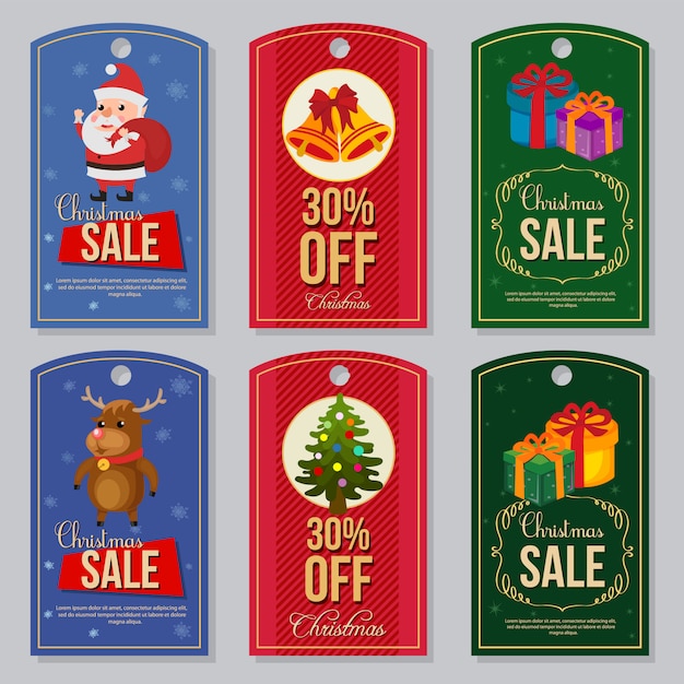 Kerstcollectie tag gelukkig santa instellen vlakke stijl