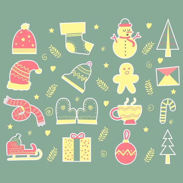 Kerstcollecties instellen illustratie sticker