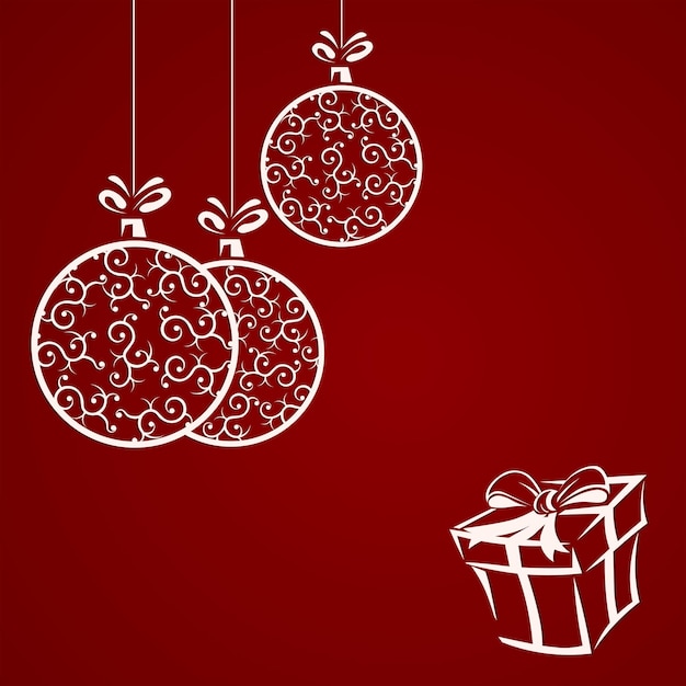 Kerstcompositie met een silhouet van witte ballen met een retro-stijlpatroon en dozen