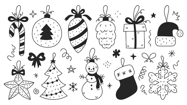 Kerstdecoratie Ballen Doodle Set Collectie oh hangende Xmas symbolen