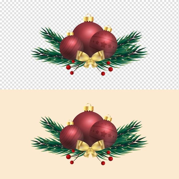 Vector kerstdecoratie met dennentakken en decoratieve matte vlekballen