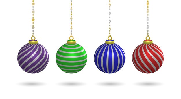 Kerstdecoratieset, verzameling kleurrijke hangende balelementen met verschillende patroonmotieven,