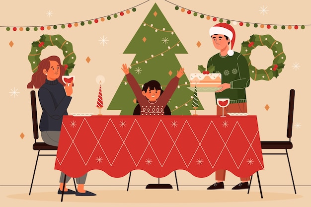 Kerstdiner scène illustratie