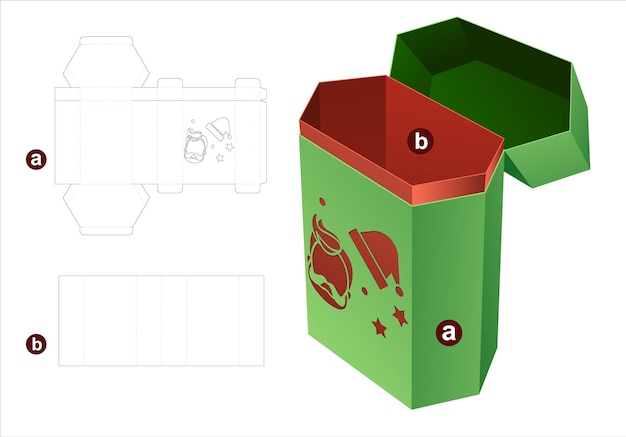 Kerstdoos gestanst sjabloon en 3d-mockup