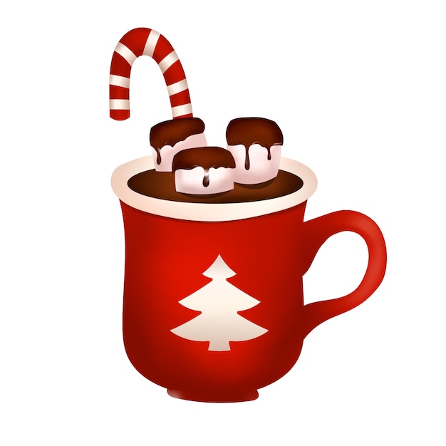 Kerstdrank crème 3d vector cacao beker dessert chocolade kunst winter koffie