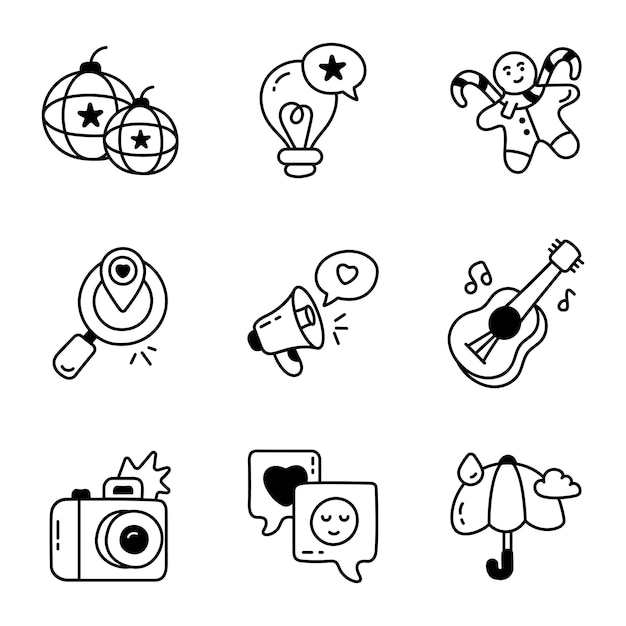 Kerstfeest Doodle pictogrammen instellen