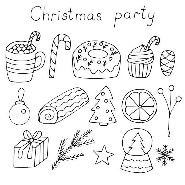 Kerstfeest instellen vector illustratie hand tekenen doodles