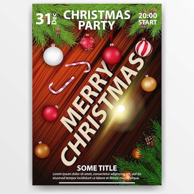 Vector kerstfeest. moderne, heldere poster. hout textuur