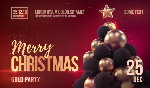 kerstfeest sjabloon met gouden kerstboom.