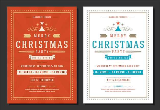 Kerstfeest uitnodiging retro typografie en decoratie-elementen