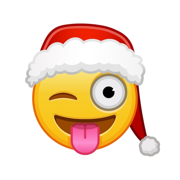 Kerstgezicht met uithangende tong en knipoog Groot formaat gele emoji-glimlach