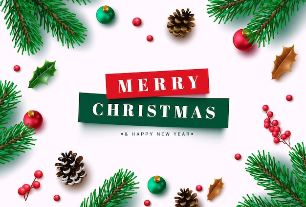 Kerstgroet vector achtergrondontwerp Vrolijk kerstfeest en gelukkig nieuwjaar groettekst