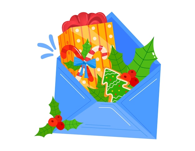 Kersthandgeschreven wensbrief aan de kerstman vectorillustratie open postenvelop met