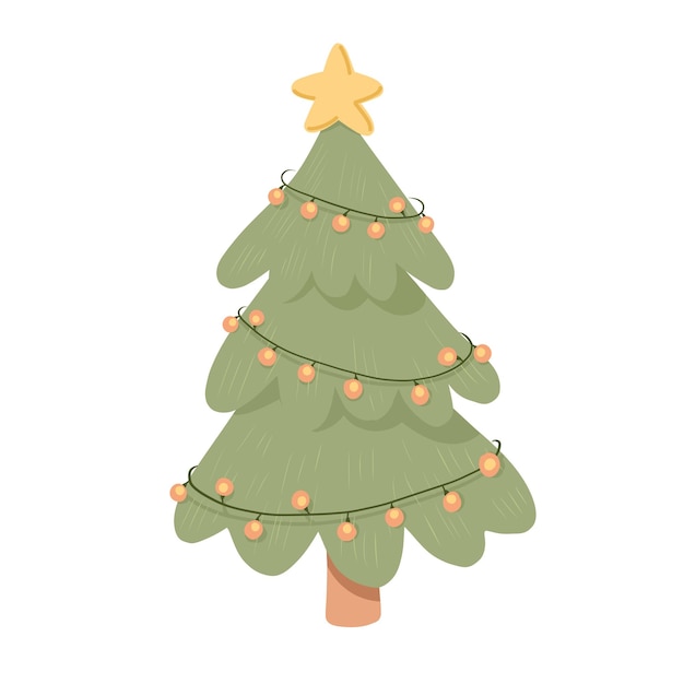 Vector kerstillustratie versierde kerstboom met lantaarns