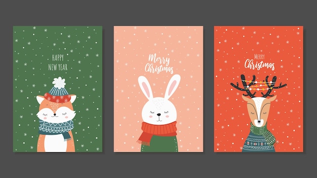 Kerstillustraties voor kinderen met bosdieren Greetingcards met schattige slapende dieren