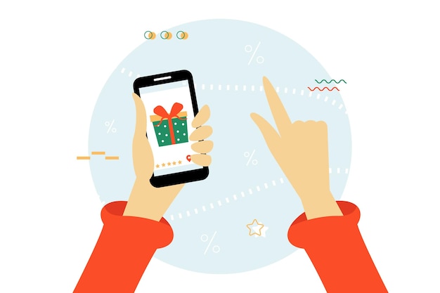 Kerstinkopen online Man met smartphone met open shopping internet app