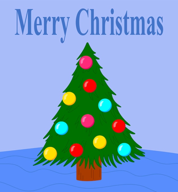 Kerstkaart. Kerstboom versierde kerstballen. vector illustratie