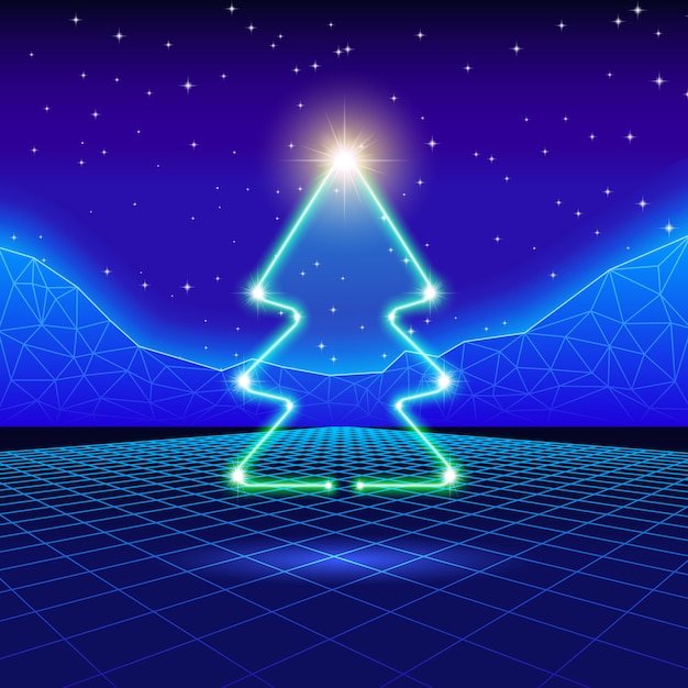 Kerstkaart met 80s neon boom