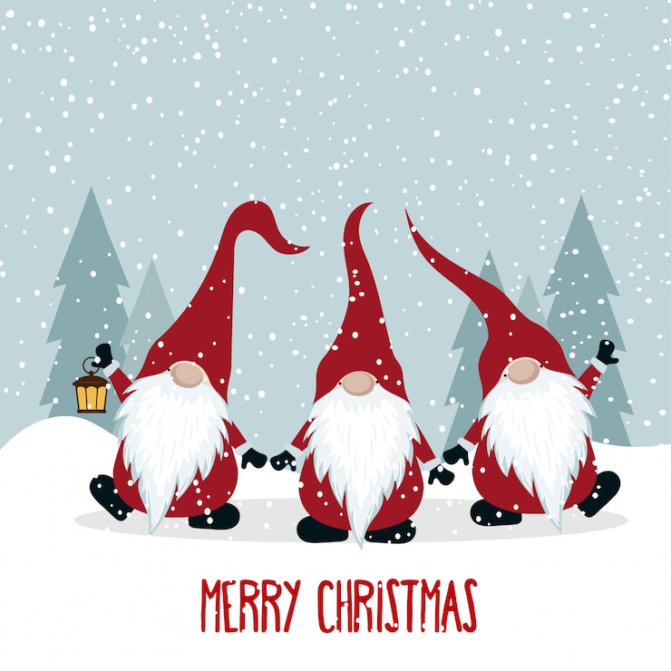Vector kerstkaart met grappige kabouters